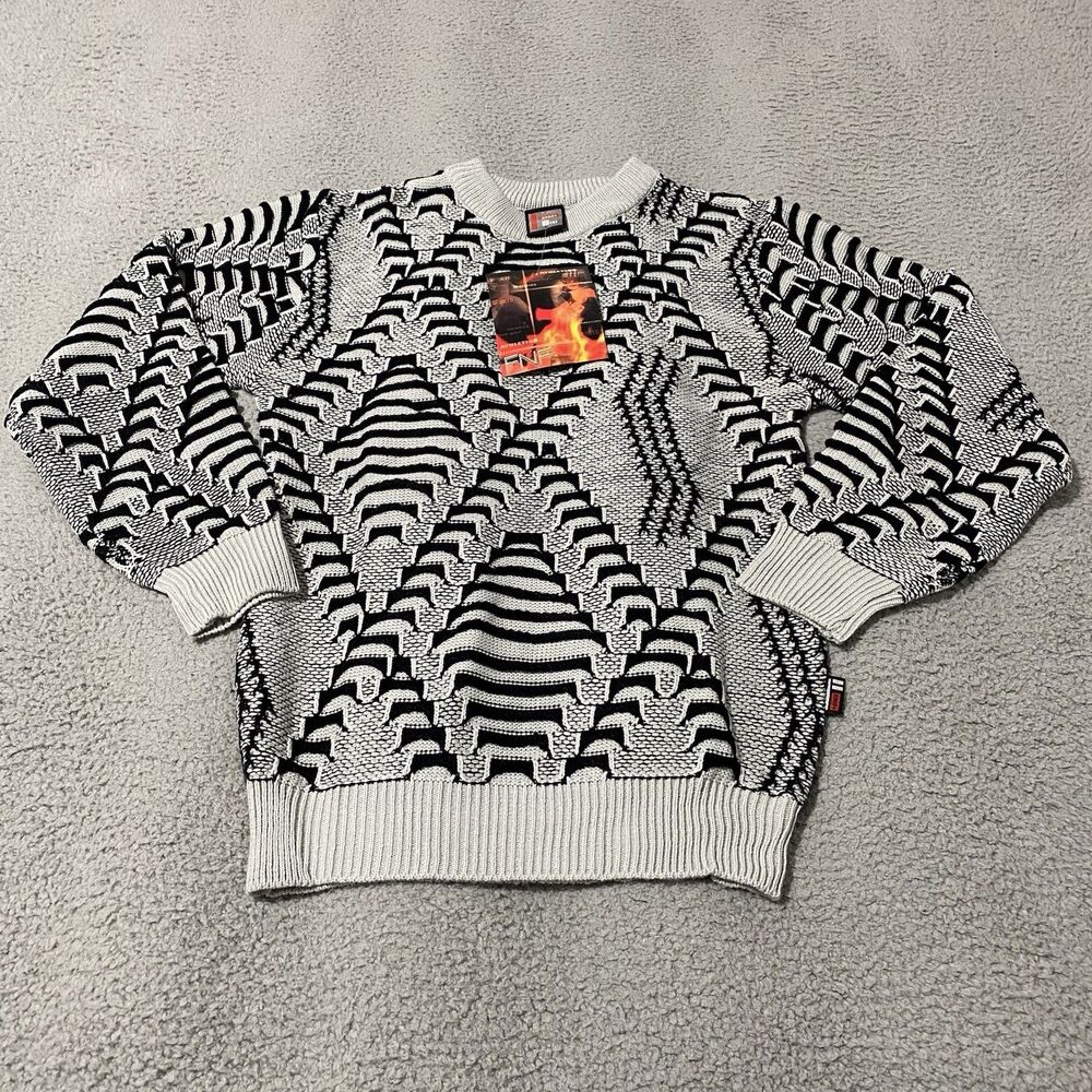 Vintage FNF 2000+ Sweater Womens Small Gray Black 3D Knit Street Wear Chunky NEW